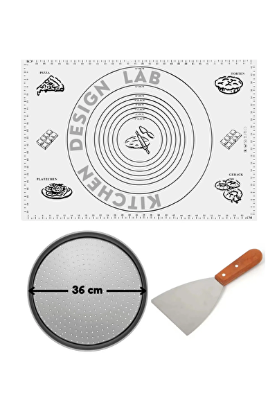 Kitchen Design Lab Beyaz Hamur Açma Matı 45 X 65 CM 36 CM Pizza Tepsisi Ve Ahşap Uzun Saplı Hamur ve Pizza Kesici