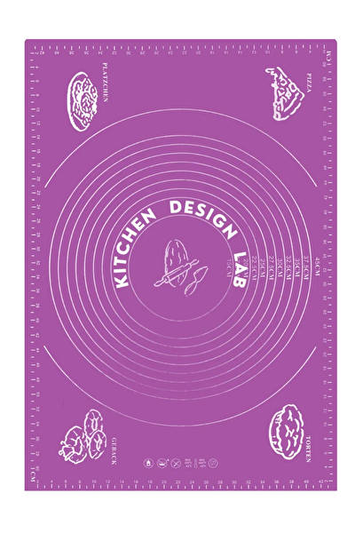 Kitchen Design Lab Mor Silikon Hamur Matı 45x65 CM 36 CM Pizza Tepsisi ve Ahşap Saplı Kesici Seti