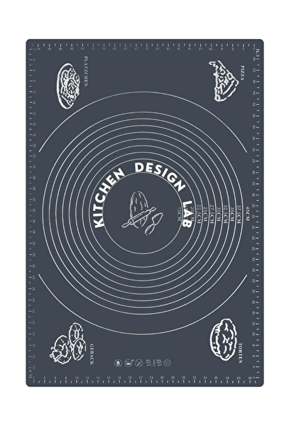 Kitchen Design Lab Gri Silikon Hamur Matı 45x65 CM 28 CM Pizza Tepsisi ve Ahşap Saplı Kesici Seti