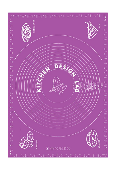 Kitchen Design Lab Mor Silikon Hamur Açma Matı 45 X 65 CM 36 CM Pizza Tepsisi Ve Ahşap Saplı Hamur Açıcı