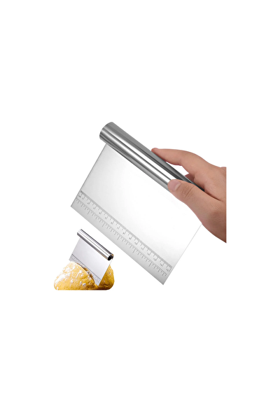 Kitchen Design Lab Beyaz Silikon Ölçülü Çok Amaçlı Hamur Açma Matı 45x65 CM ve Ölçülü Çelik Hamur Kesme Spatulası