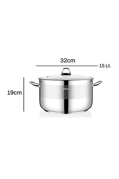 Amboss Saphire Paslanmaz Çelik 32 CM Cam Kapaklı Derin Tencere