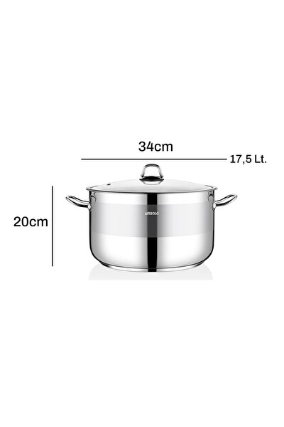 Amboss Saphire Paslanmaz Çelik 34 CM Cam Kapaklı Derin Tencere