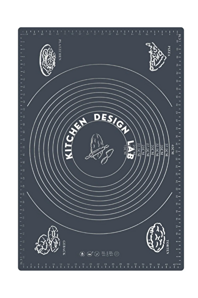 Kitchen Design Lab Isıya Dayanıklı Hamur Pişirme Altlığı Ve Ölçülü Gri Hamur Açma Matı 45 x 65 CM