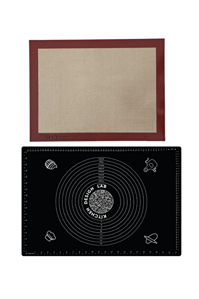 Kitchen Design Lab 1. Sınıf Isıya Dayanıklı Hamur Pişirme Altlığı Ve Ölçülü Hamur Açma Matı 45 x 65 CM Siyah