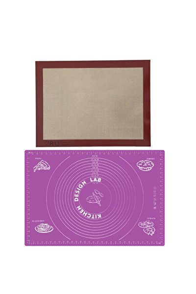 Kitchen Design Lab 1. Sınıf Isıya Dayanıklı Hamur Pişirme Altlığı Ve Ölçülü Mor Hamur Açma Matı 45 x 65 CM