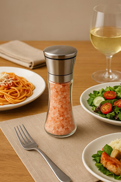Mithra Life 2 li Büyük Boy Metal Krom Kapaklı Cam Tuz Karabiber Değirmeni Tuzluk Biberlik MIT1245