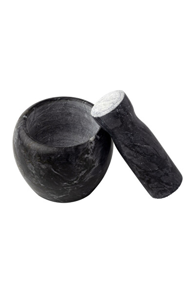 Mithra Life MIT1251 Lüks Doğal Desenli Koyu Gri Mermer Oyma Havan ve Tokmak