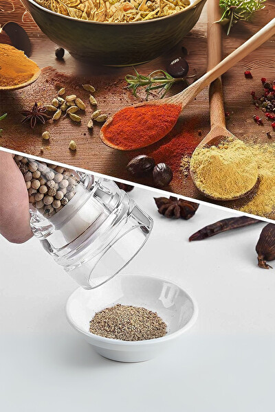 Mithra Life MIT1256 2’li Küçük Boy 14 CM Akrilik Şeffaf Tuz Karabiber Öğütücü