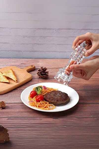 Mithra Life MIT1256 2’li Küçük Boy 14 CM Akrilik Şeffaf Tuz Karabiber Öğütücü