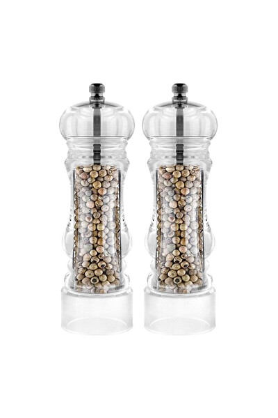 Mithra Life MIT1257 2'li Büyük Boy 20 cm Akrilik Şeffaf Tuz Karabiber Şef Değirmeni Öğütücü