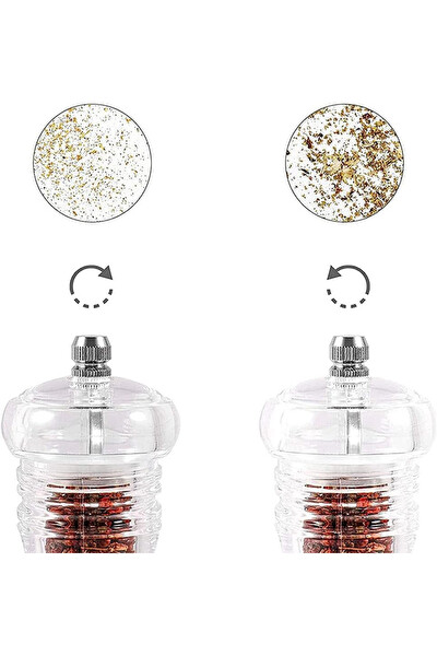 Mithra Life MIT1257 2'li Büyük Boy 20 cm Akrilik Şeffaf Tuz Karabiber Şef Değirmeni Öğütücü