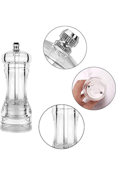 Mithra Life MIT1257 2'li Büyük Boy 20 cm Akrilik Şeffaf Tuz Karabiber Şef Değirmeni Öğütücü