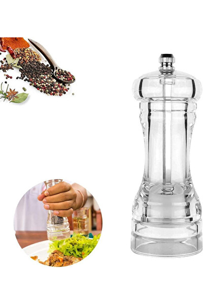 Mithra Life MIT1257 2'li Büyük Boy 20 cm Akrilik Şeffaf Tuz Karabiber Şef Değirmeni Öğütücü