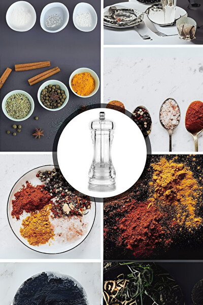 Mithra Life MIT1257 2'li Büyük Boy 20 cm Akrilik Şeffaf Tuz Karabiber Şef Değirmeni Öğütücü