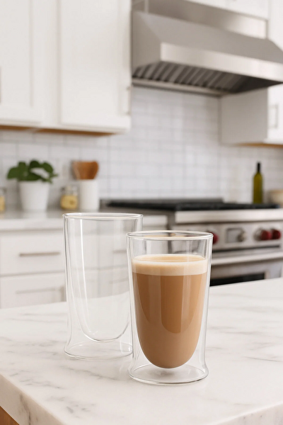 Kitchen Design Lab 2323 Çift Cidarlı Uzun Cam Bardak 350 ML 4 Adet