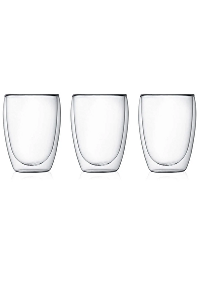 Kitchen Design Lab 2772 350 ML - 3 Adet Çift Cidarlı Borosilikat Cam Şeffaf Cam Bardak