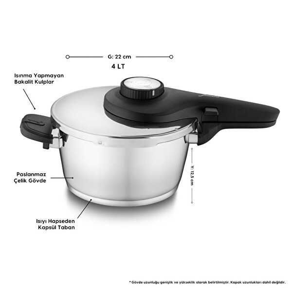 Jumbo 1000245471001 Prime Master 4 - 6 L Çelik 2 Parça Düdüklü Tencere Seti