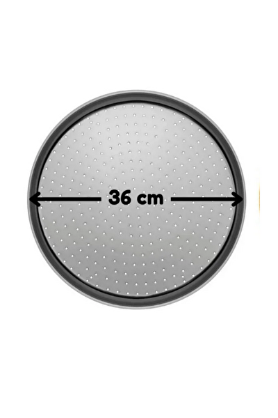 Kitchen Design Lab Büyük Boy Delikli Pizza Tepsisi Lahmacun Tepsisi 36 CM Ve Bambu Yuvarlak Pizza Tabağı 30 CM