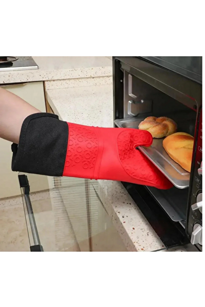 Kitchen Design Lab Yanmaz Yapışmaz Yıkanabilir Pişirme Matı ve Kırmızı Silikon Yanmaz Mutfak Fırın Eldiveni