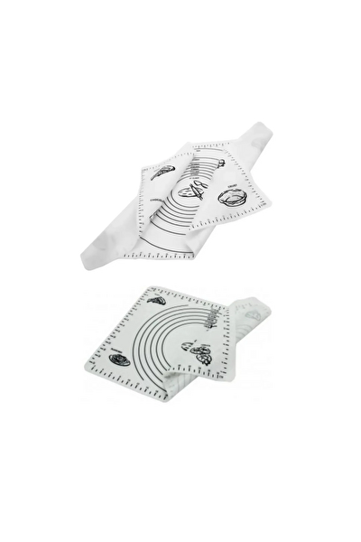 Kitchen Design Lab Beyaz 45x65 CM Silikon Hamur Açma Matı ve Paslanmaz Çelik Ahşap Saplı Hamur Şekillendirici Spatula