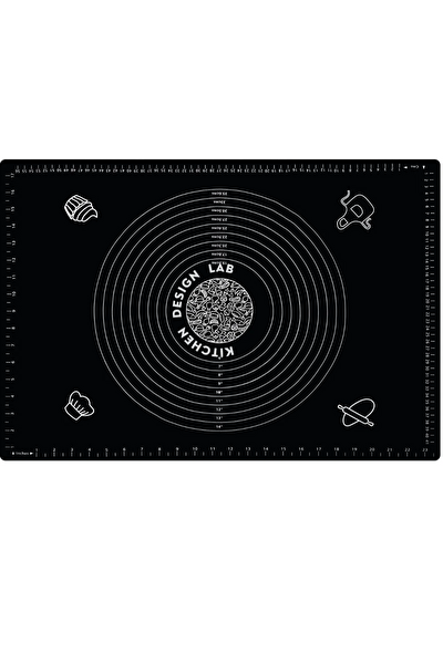 Kitchen Design Lab Siyah 45x65 CM Silikon Hamur Açma Matı ve Paslanmaz Çelik Ahşap Saplı Hamur Kesici Kazıyıcı Spatula