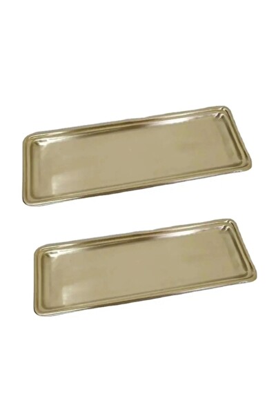 Kitchen Design Lab Paslanmaz Çelik Gold Renk Dikdörtgen Dar Metal Düz Sunum Tepsisi - 2 Adet