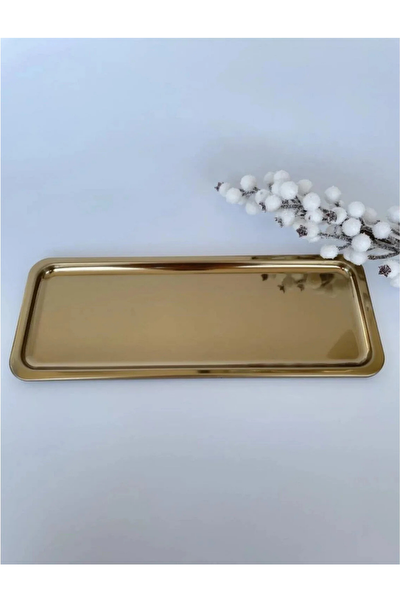 Kitchen Design Lab Paslanmaz Çelik Gold Renk Dikdörtgen Dar Metal Düz Sunum Tepsisi - 1 Adet