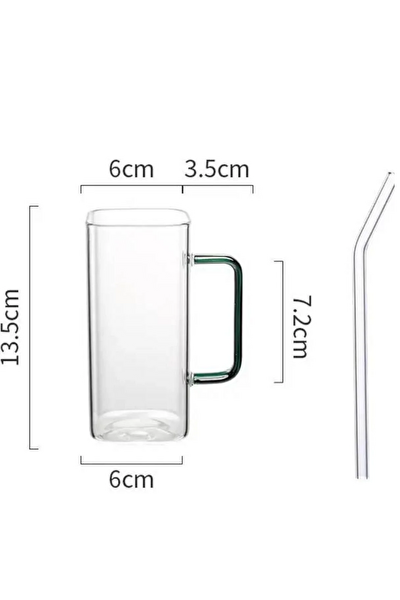 Kitchen Design Lab Kare Cam Füme Kulplu 350 ML Latte Meşrubat Su Bardağı Seti 6 Adet