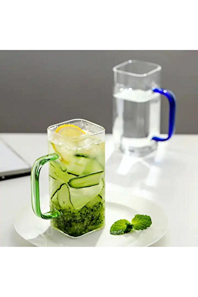 Kitchen Design Lab Kare Cam Füme Kulplu 350 ML Latte Meşrubat Su Bardağı Seti 6 Adet