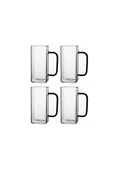 Kitchen Design Lab Kare Cam Füme Kulplu 350 ML Latte Meşrubat Su Bardağı 4 Adet