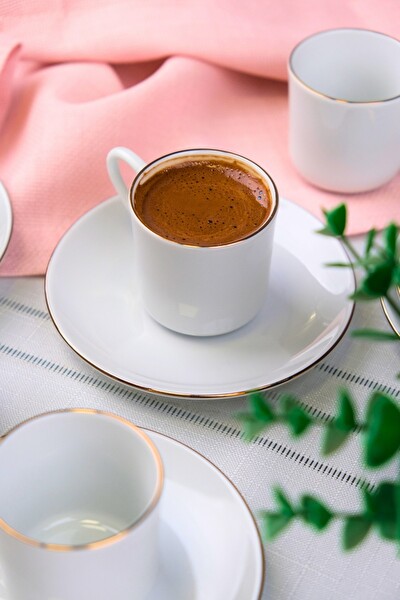 Tabak Evi Porselen Rose Altın Yaldız Kahve Fincan Takımı 70cc 6 Kişilik 12 Parça