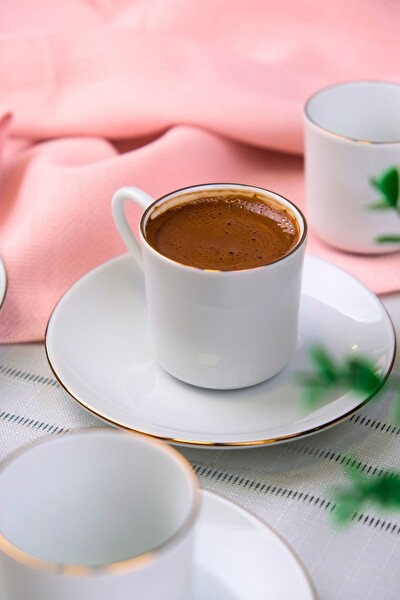 Tabak Evi Porselen Rose Altın Yaldız Kahve Fincan Takımı 70cc 6 Kişilik 12 Parça