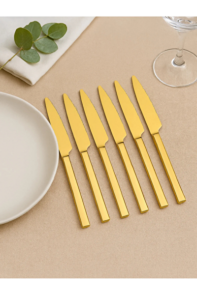 Kitchen Design Lab Paslanmaz Çelik 6 Adet Kutulu Parlak Gold Pasta Ve Tatlı Bıçağı Seti