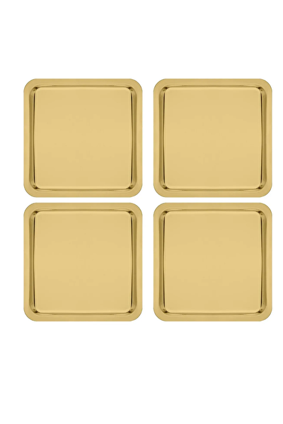 Kitchen Design Lab Paslanmaz Çelik Gold Renk 21 X 21 CM Servis Sunum Tepsisi 4 Adet