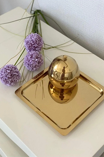 Kitchen Design Lab Paslanmaz Çelik Gold Renk 21 X 21 CM Servis Sunum Tepsisi 4 Adet