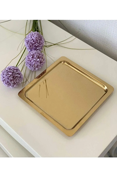 Kitchen Design Lab Paslanmaz Çelik Gold Renk 21 X 21 CM Servis Sunum Tepsisi 4 Adet