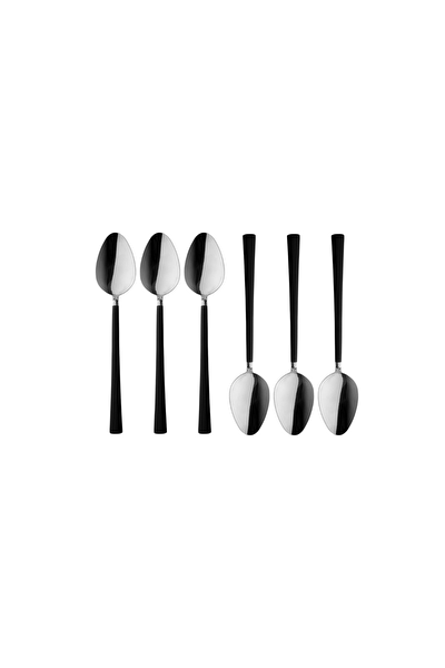 Kitchen Design Lab Paslanmaz Çelik Parlak Gümüş Siyah Saplı Yemek Kaşığı Seti 6 Adet