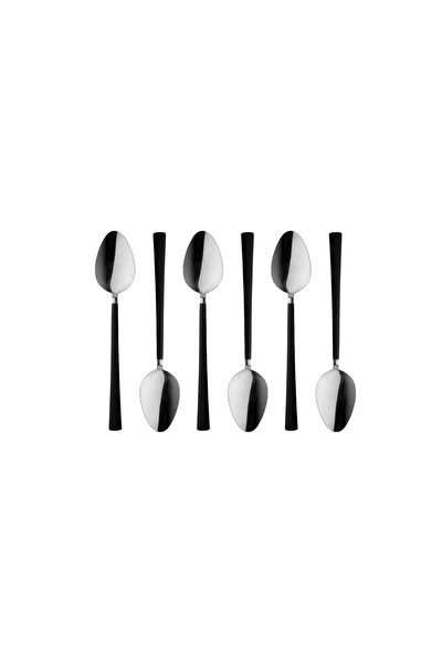 Kitchen Design Lab Paslanmaz Çelik Parlak Gümüş Siyah Saplı Yemek Kaşığı Seti 6 Adet