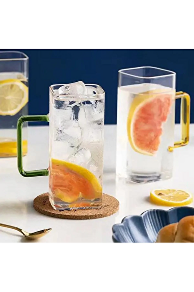 Kitchen Design Lab Yeni Nesil Kare Cam Kulplu Meşrubat Bardağı 350 ML - 4 Adet
