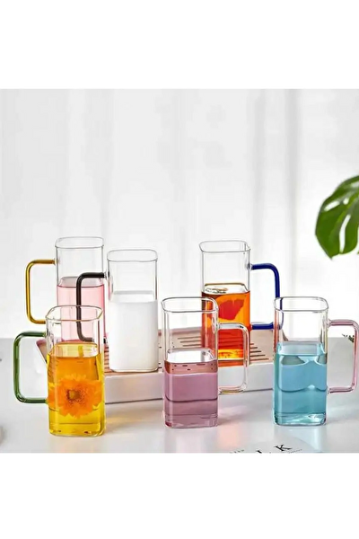 Kitchen Design Lab Yeni Nesil Kare Cam Kulplu Meşrubat Bardağı 350 ML - 4 Adet