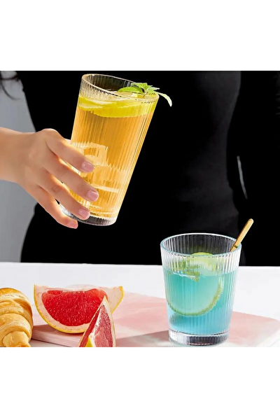 Kitchen Design Lab Yeni Tasarım Cam Çizgili Meşrubat Bardağı 300 ML - 6 Adet