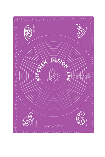 Kitchen Design Lab Mor 45x65 CM 8'li Silikon Hamur Açma Matı Çelik Un Eleği ve Hamur Dinlendirme Poşeti