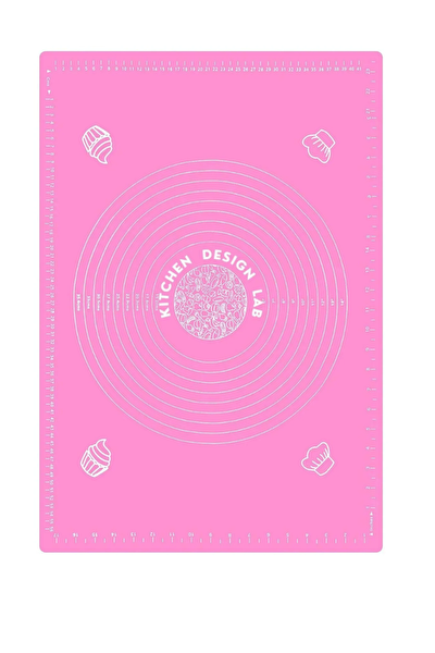 Kitchen Design Lab Pembe 45x65 CM 8'li Silikon Hamur Açma Matı Çelik Un Eleği ve Hamur Dinlendirme Poşeti