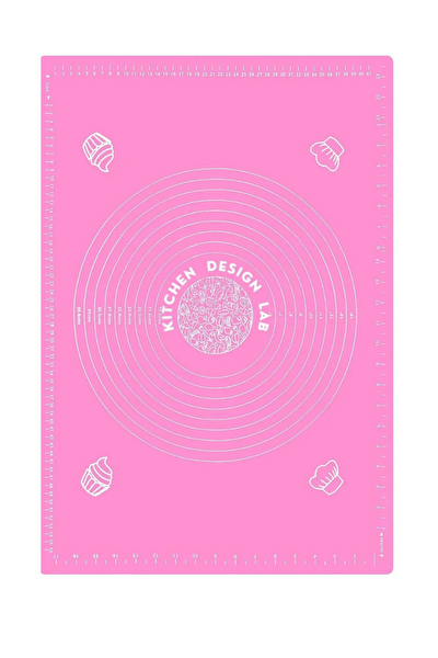 Kitchen Design Lab Pembe Silikon Ölçülü Çok Amaçlı Hamur Açma Matı 45 CM X 65 CM Çelik Un Eleği Ve Çelik Hamur Kesici