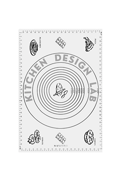 Kitchen Design Lab 45x65 CM Beyaz Silikon Hamur Açma Matı Çelik Un Eleği Ve Ahşap Saplı Hamur Açıcı