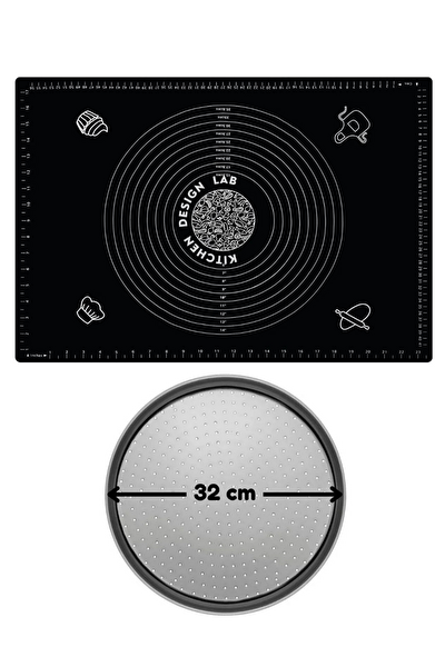 Kitchen Design Lab Siyah 45x65 CM Silikon Hamur Açma Matı Ve Pizza Tepsisi 32 CM 2 Li Set