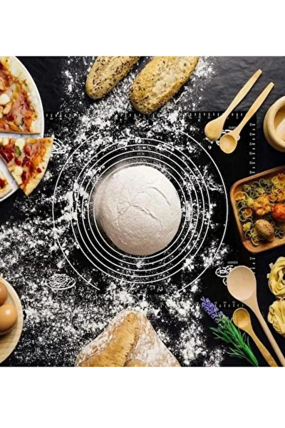 Kitchen Design Lab Siyah 45x65 CM Silikon Hamur Açma Matı Ve Pizza Tepsisi 32 CM 2 Li Set