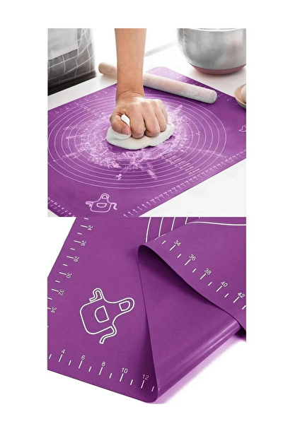 Kitchen Design Lab 45x65 CM Mor Silikon Hamur Açma Matı Ve Pizza Tepsisi 32 CM 2 Li Set