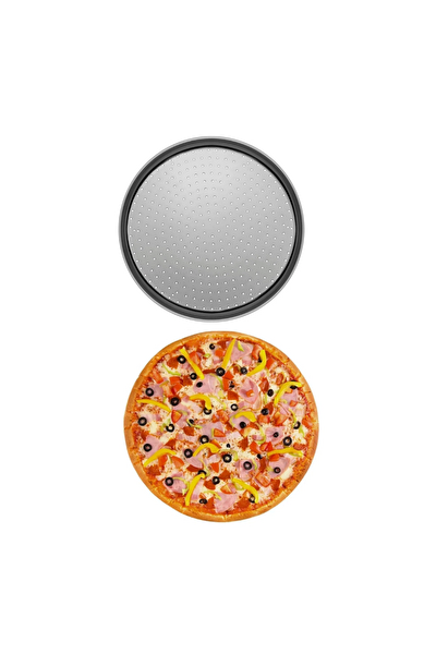 Kitchen Design Lab Büyük Boy Delikli Pizza Tepsisi 36 CM x 2 Adet Çift Başlı Pizza Ruleti ve Çelik Peynir Rendesi